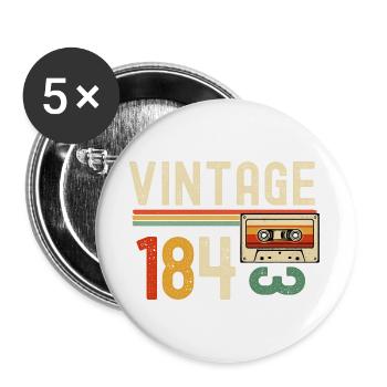 Vintage 84 Cassette - Lot de 5 grands badges (56 mm) - blanc - Devant