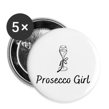 Prosecco Girl - Design avec verre Prosecco - Lot de 5 grands badges (56 mm) - blanc - Devant