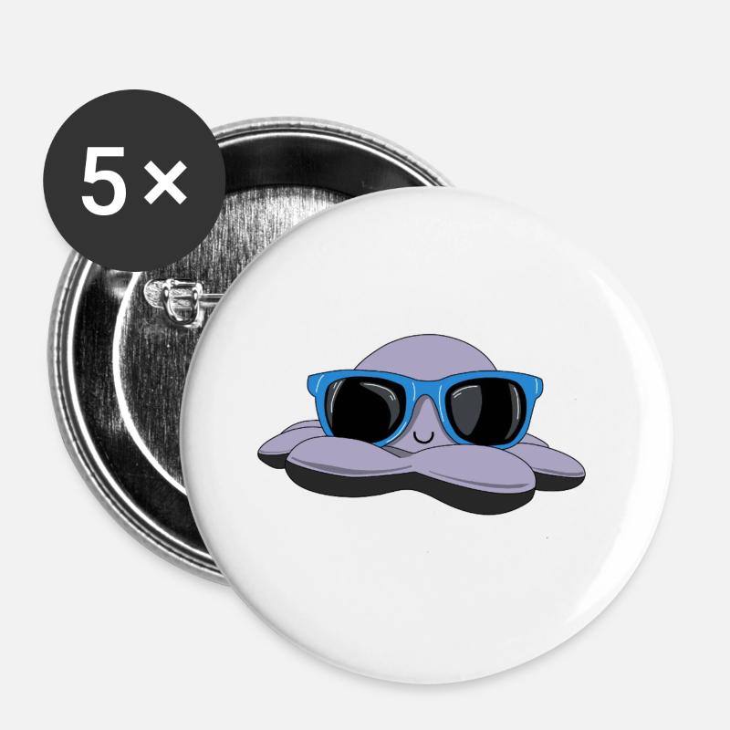 Sommerliche Krake - Buttons groß 56 mm (5er Pack) - Weiß