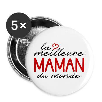MAMAN Coeur Rouge Logo Lettré - Lot de 5 grands badges (56 mm) - blanc - Devant