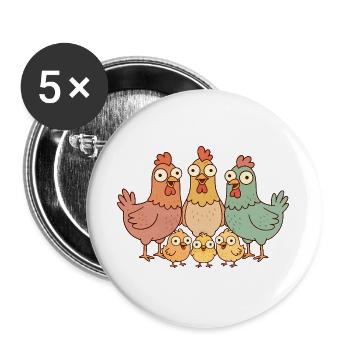 Chicken family - Buttons large 2.2''/56 mm (5-pack) - white - Front