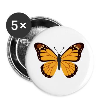 Orangene Monarchenflügel - Buttons groß 56 mm (5er Pack) - Weiß - Vorne