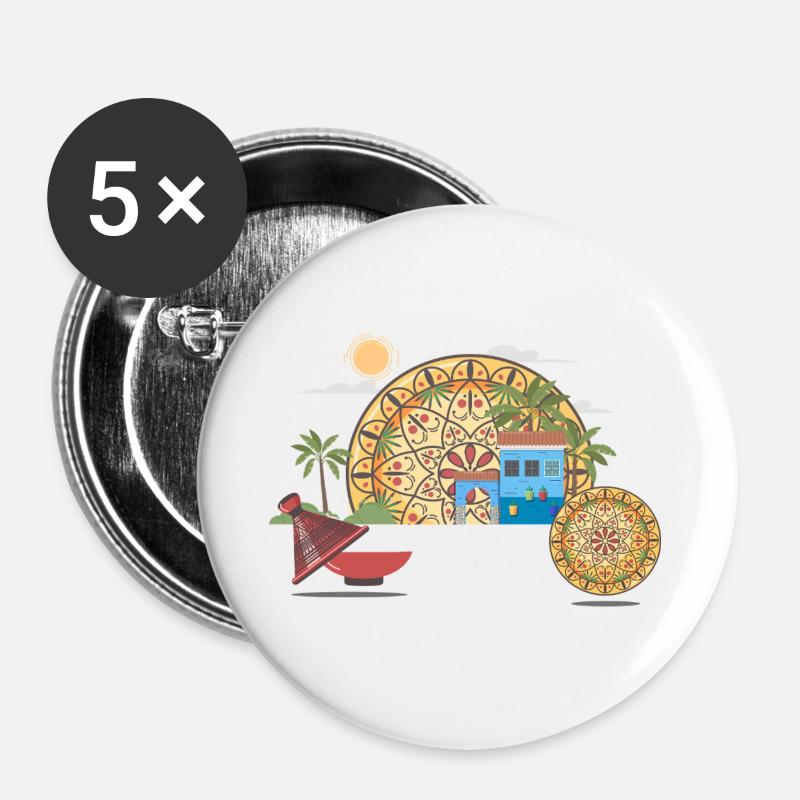 Moroccan Vector Mandala & Cultural Illustration - Buttons large 2.2''/56 mm (5-pack) - white