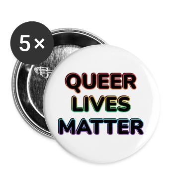 Queer Lives Matter Regenbogen-Neon - Buttons groß 56 mm (5er Pack) - Weiß - Vorne