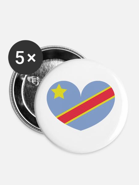 Kongo-Herzflagge - Buttons groß 56 mm (5er Pack) - Weiß