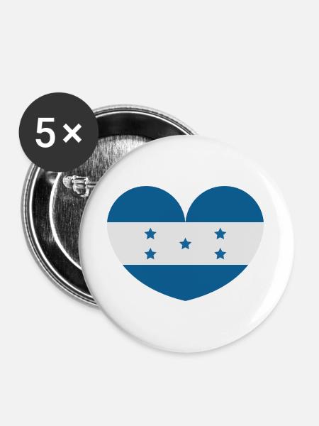 Herzflagge Honduras - Buttons groß 56 mm (5er Pack) - Weiß