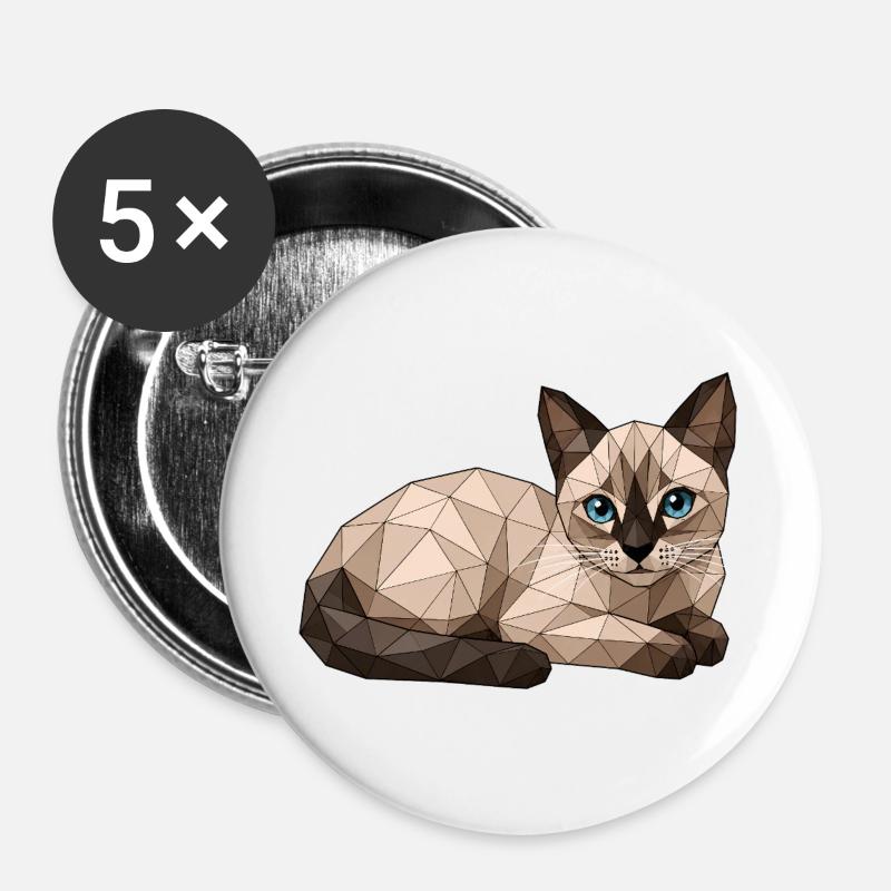 Findus Geometric Cat with Blue Eyes - Buttons large 2.2''/56 mm (5-pack) - white