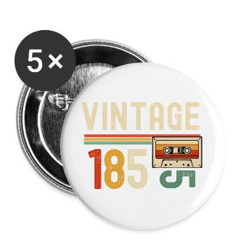 Vintage 185 Cassette Stripe - Buttons large 2.2''/56 mm (5-pack) - white - Front