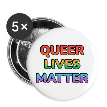 Queer Lives Matter Regenbogen - Buttons groß 56 mm (5er Pack) - Weiß - Vorne