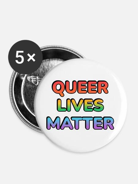 Queer Lives Matter Regenbogen - Buttons groß 56 mm (5er Pack) - Weiß