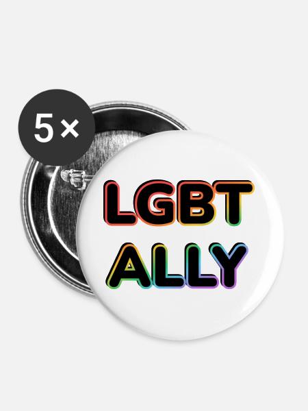 LGBT ALLY - Buttons groß 56 mm (5er Pack) - Weiß