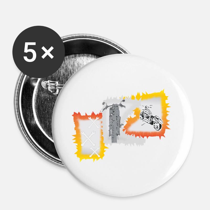 Motorcycle Workshop Motorcyclist Mechanic - Buttons large 2.2''/56 mm (5-pack) - white