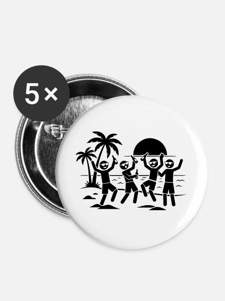 Strand Urlaub Party - Buttons groß 56 mm (5er Pack) - Weiß