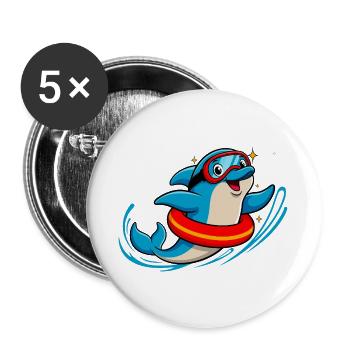 Lustiger Delfin mit Taucherbrille - Buttons groß 56 mm (5er Pack) - Weiß - Vorne