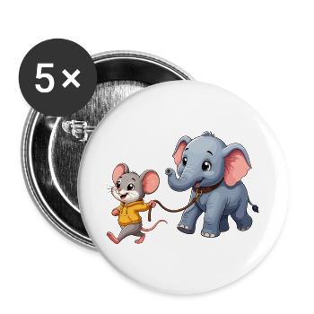 Mouse and Elephant Friendship Adventure - Buttons large 2.2''/56 mm (5-pack) - white - Front