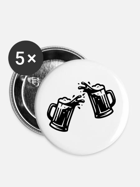 Bier Anstoßen Weizenbier - Buttons groß 56 mm (5er Pack) - Weiß