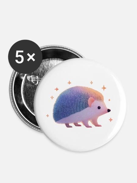 Igel mit Sternen - Buttons groß 56 mm (5er Pack) - Weiß