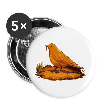 Oranger Vogel mit Wurm am Boden - Buttons groß 56 mm (5er Pack) - Weiß - Vorne