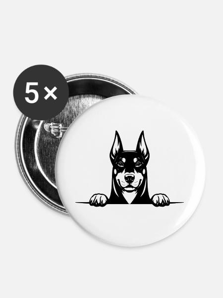 Dobermann mit Pfoten in Schwarz - Buttons groß 56 mm (5er Pack) - Weiß