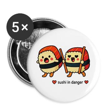 Sushi en danger - Lot de 5 grands badges (56 mm) - blanc - Devant