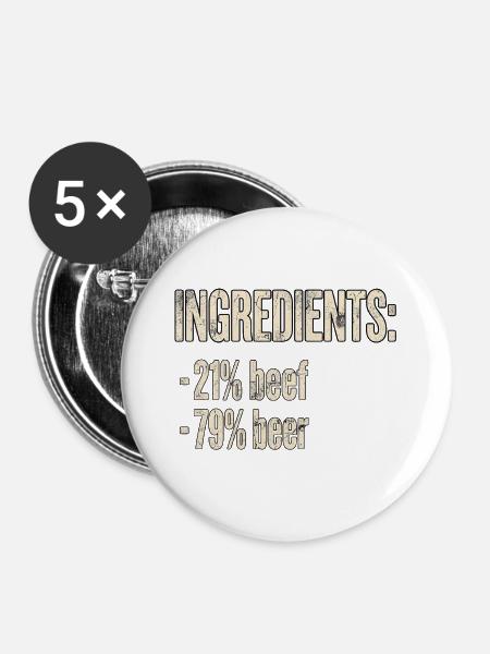 Bier Und Fleisch - Buttons groß 56 mm (5er Pack) - Weiß