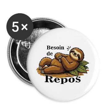 Paresseux Détendu Sur Feuilles - Lot de 5 grands badges (56 mm) - blanc - Devant