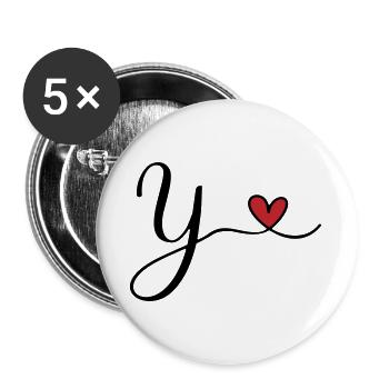 Y Letter Initial Monogram Design with Heart - Buttons large 2.2''/56 mm (5-pack) - white - Front