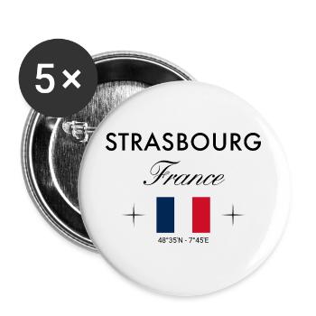 Strasbourg France Coordonnées Souvenir de voyage - Lot de 5 grands badges (56 mm) - blanc - Devant