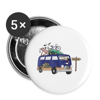 France Camper Motif Vanlife Camping Holiday - Buttons large 2.2''/56 mm (5-pack) - white - Front