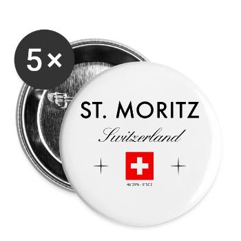 St. Moritz Schweiz Koordinaten Reise Souvenir - Buttons groß 56 mm (5er Pack) - Weiß - Vorne