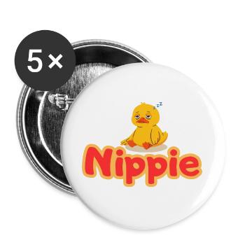 Nippie Ente - Buttons groß 56 mm (5er Pack) - Weiß - Vorne