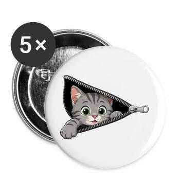 Cute Kitten Zipper Cat - Buttons large 2.2''/56 mm (5-pack) - white - Front