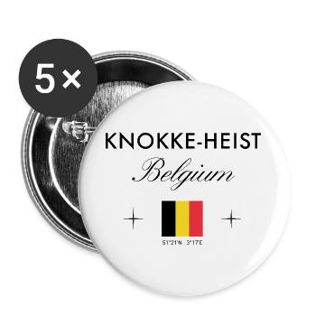 Knokke Heist Belgien Koordinaten Reise Souvenir - Buttons groß 56 mm (5er Pack) - Weiß - Vorne