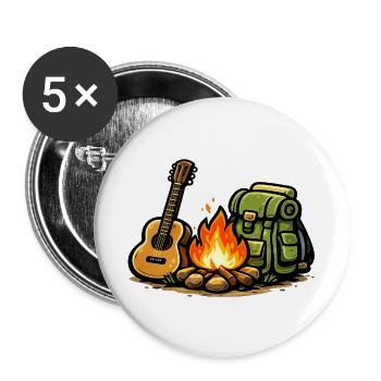 Lagerfeuer Gitarre Abenteuer - Buttons groß 56 mm (5er Pack) - Weiß - Vorne