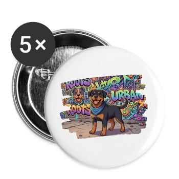 Freundlicher Rottweiler vor collem Graffiti - Buttons groß 56 mm (5er Pack) - Weiß - Vorne