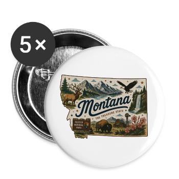 Montana Treasure State Vintage-Reiseaufkleber - Buttons groß 56 mm (5er Pack) - Weiß - Vorne