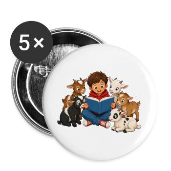 Junge liest kleinen Ziegen eine Geschichte vor - Buttons groß 56 mm (5er Pack) - Weiß - Vorne