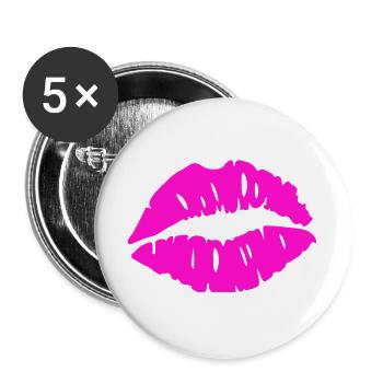 Lippenkuss Neonrosa - Buttons groß 56 mm (5er Pack) - Weiß - Vorne