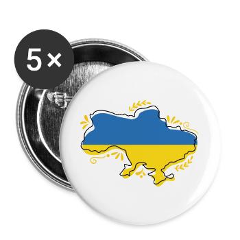 Ukraine-Flaggenkarte Silouette mit Blumenumriss - Buttons groß 56 mm (5er Pack) - Weiß - Vorne