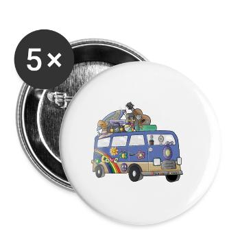 Hippie Camper Motiv Vanlife Camping Retro - Buttons groß 56 mm (5er Pack) - Weiß - Vorne