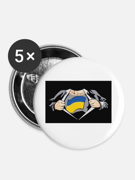 Ukraine-Superhelden-Ukraine-Flagge - Buttons groß 56 mm (5er Pack) - Weiß