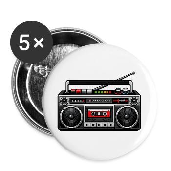Retro Boombox Graphic - Buttons large 2.2''/56 mm (5-pack) - white - Front