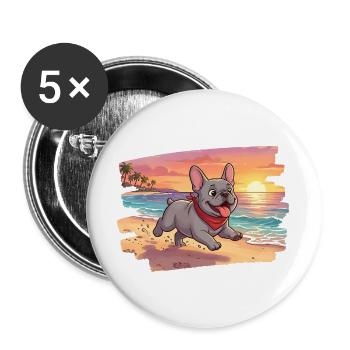 Adorable french bulldog on the beach - Buttons large 2.2''/56 mm (5-pack) - white - Front