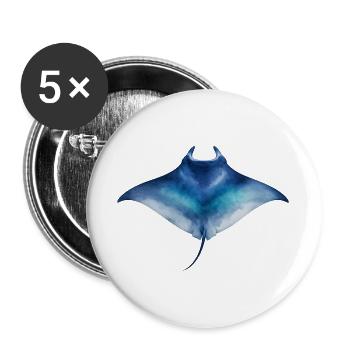 Watercolor Manta Ray - Buttons large 2.2''/56 mm (5-pack) - white - Front