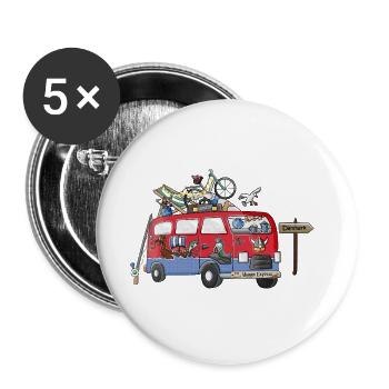 Dänemark Camper Motiv Vanlife Camping Urlaub - Buttons groß 56 mm (5er Pack) - Weiß - Vorne