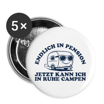 Pension in Ruhe Campen Retro Wohnwagen - Buttons groß 56 mm (5er Pack) - Weiß - Vorne