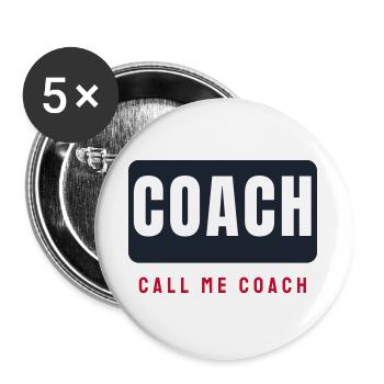 Coach Schriftzug Balken - Trainer Team Sport - Buttons groß 56 mm (5er Pack) - Weiß - Vorne