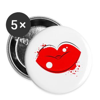 Red Kissing Lips Pop Art - Buttons large 2.2''/56 mm (5-pack) - white - Front