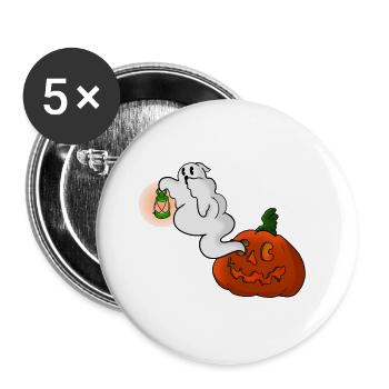 Ghost with lantern over pumpkin - Buttons large 2.2''/56 mm (5-pack) - white - Front