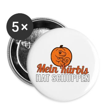 Mein Kürbis hat Schuppen – Gecko Halloween Shirt - Buttons groß 56 mm (5er Pack) - Weiß - Vorne